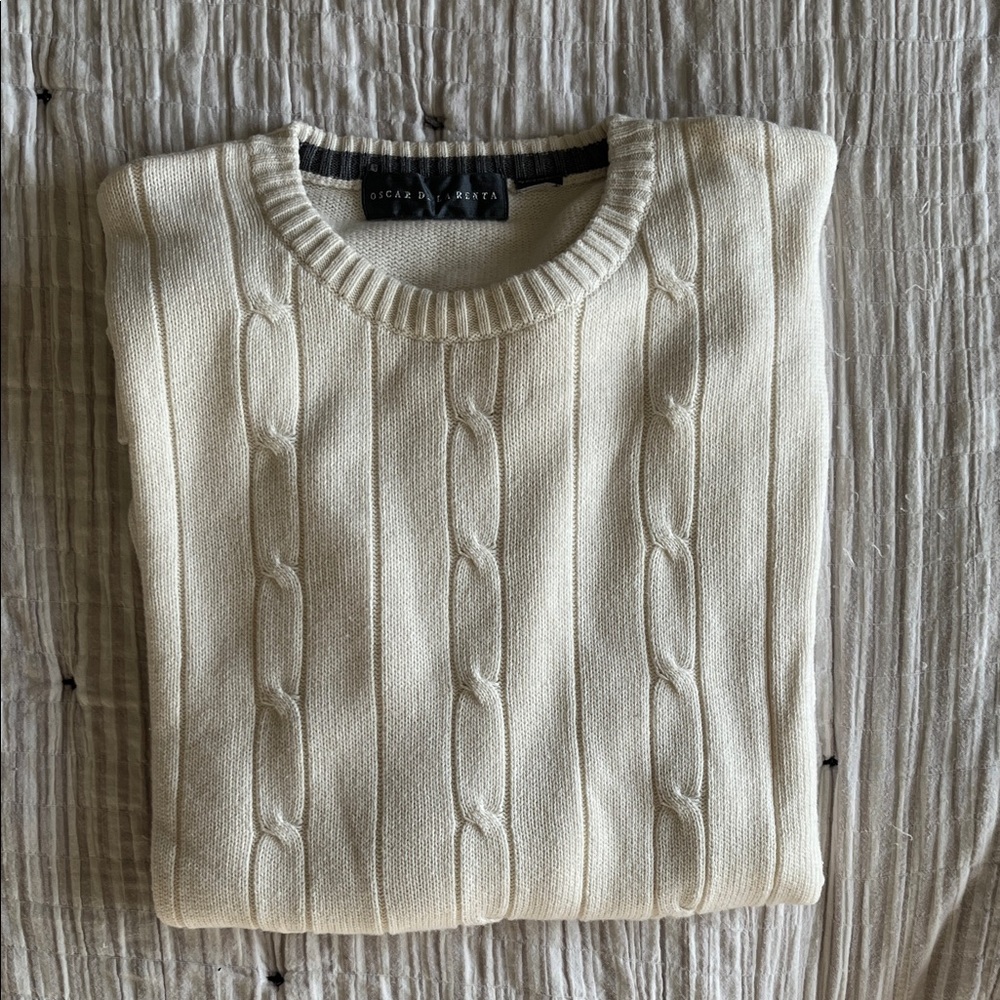 Oscar de la Renta Ivory Cable Knit Pullover - Picture 3 of 4